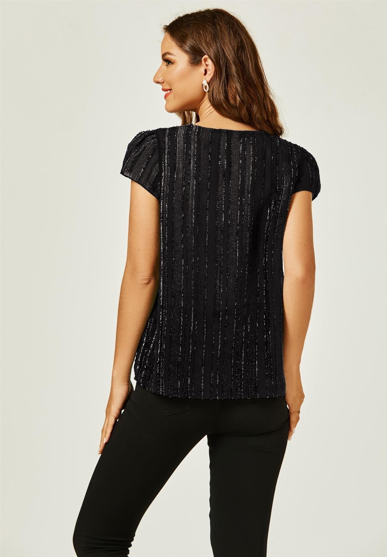 Flocked Tulle Sheer Top In Black - AXON