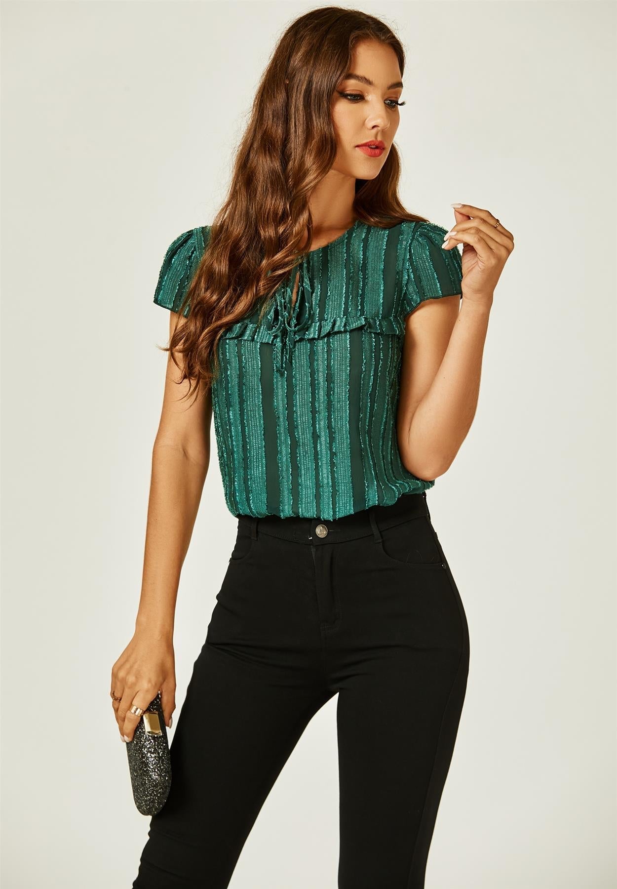 Flocked Tulle Sheer Top In Green - AXON