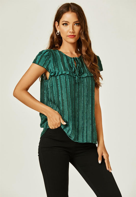 Flocked Tulle Sheer Top In Green - AXON