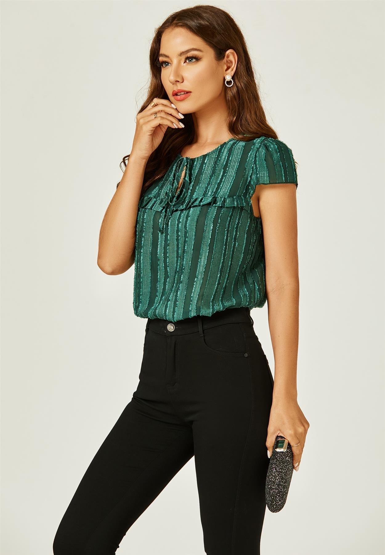 Flocked Tulle Sheer Top In Green - AXON