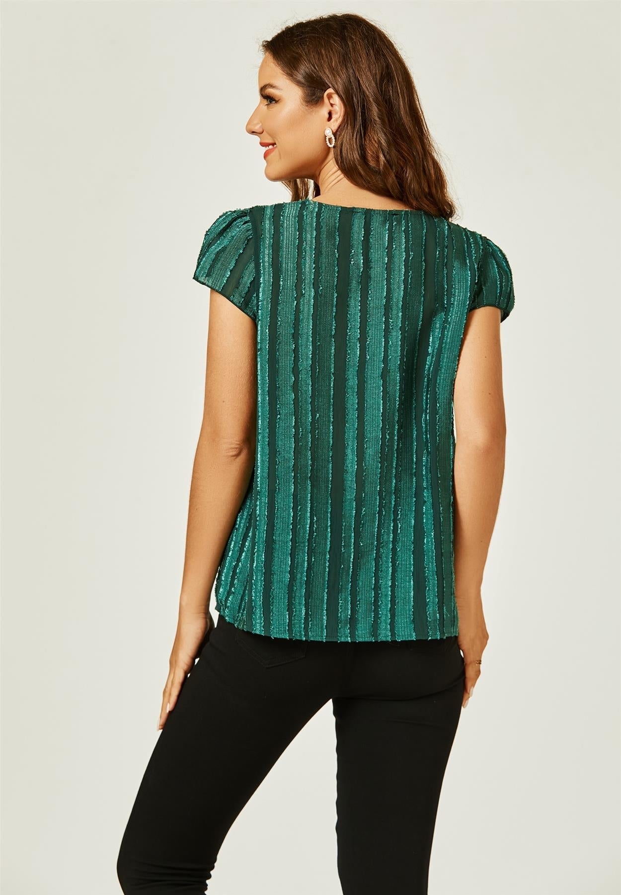 Flocked Tulle Sheer Top In Green - AXON