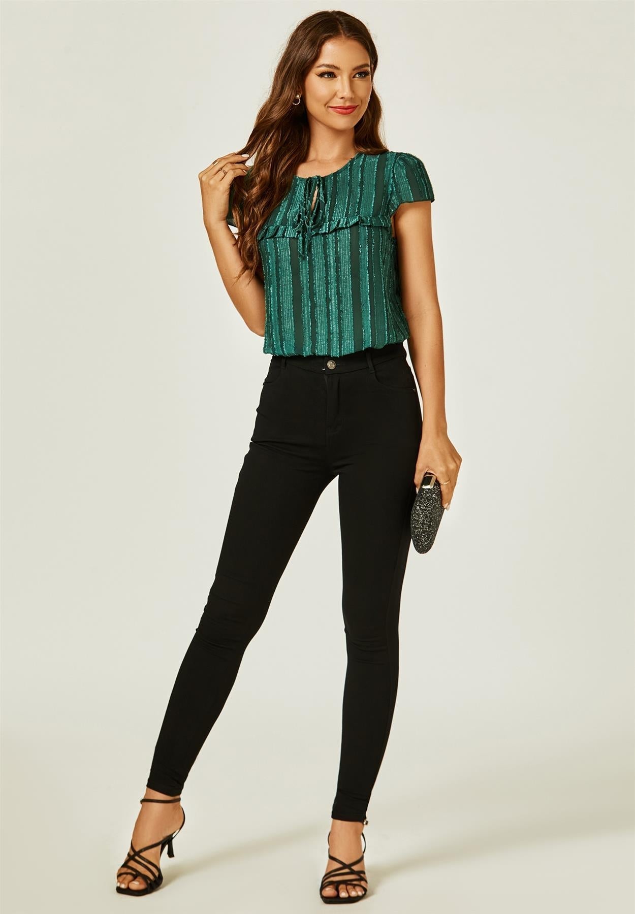 Flocked Tulle Sheer Top In Green - AXON