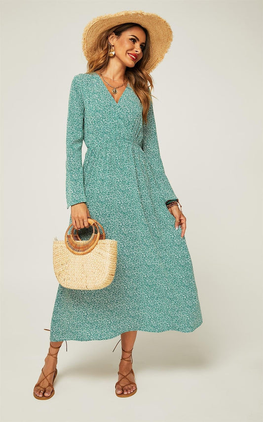 Floral Maxi Summer Dress In Mint Green - AXON