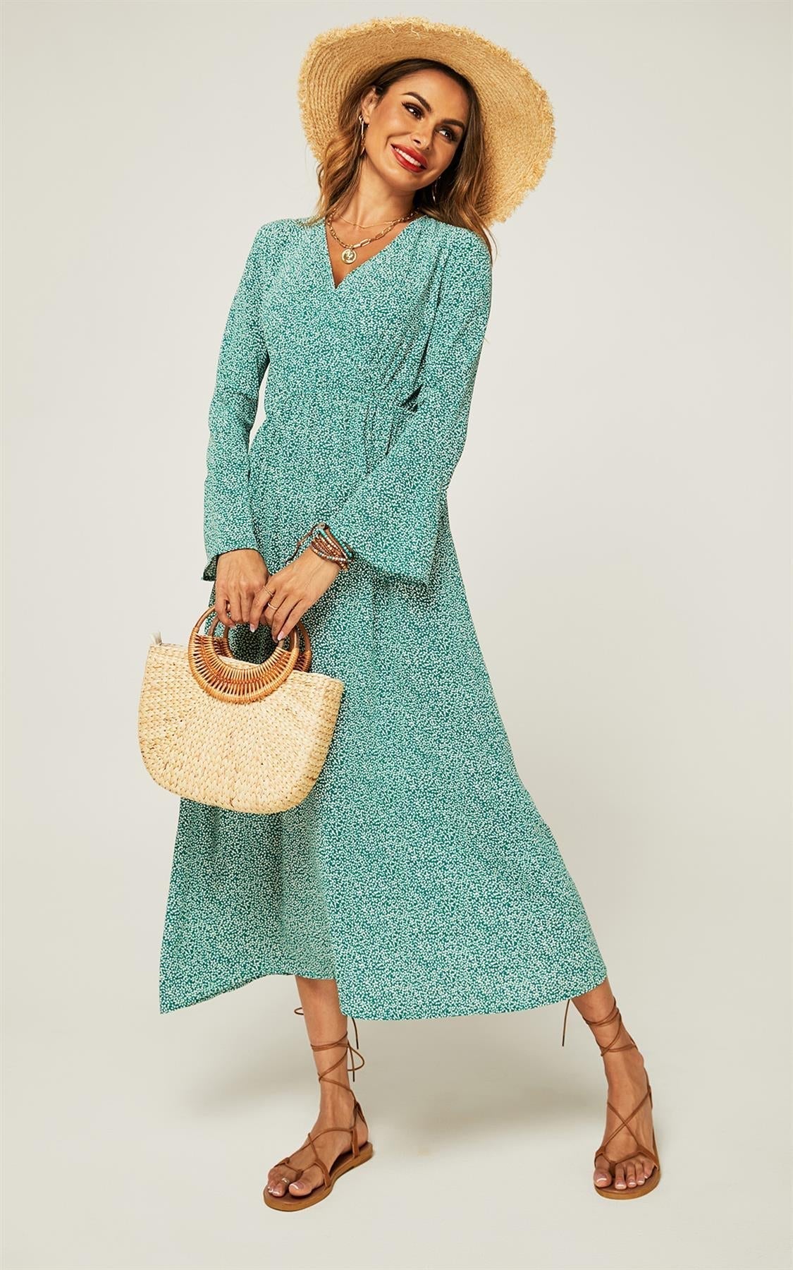 Floral Maxi Summer Dress In Mint Green - AXON