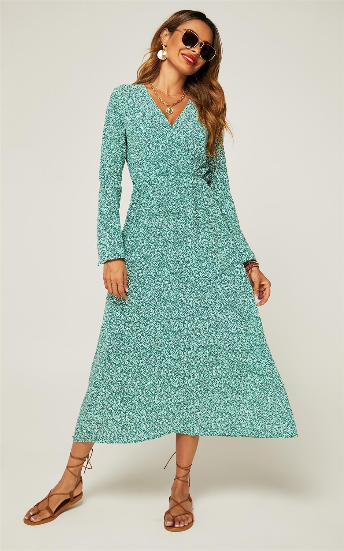 Floral Maxi Summer Dress In Mint Green - AXON