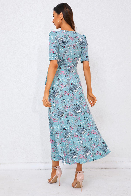 Floral Print Jersey Midi Dress In Blue - AXON