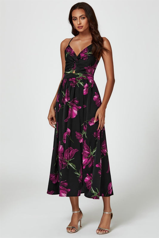 Floral Print Maxi Dress In Black - AXON