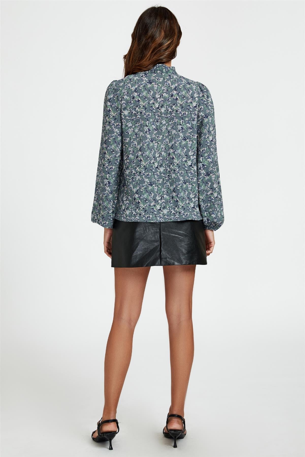 Floral Print Side Tie Blouse Top In Blue - AXON