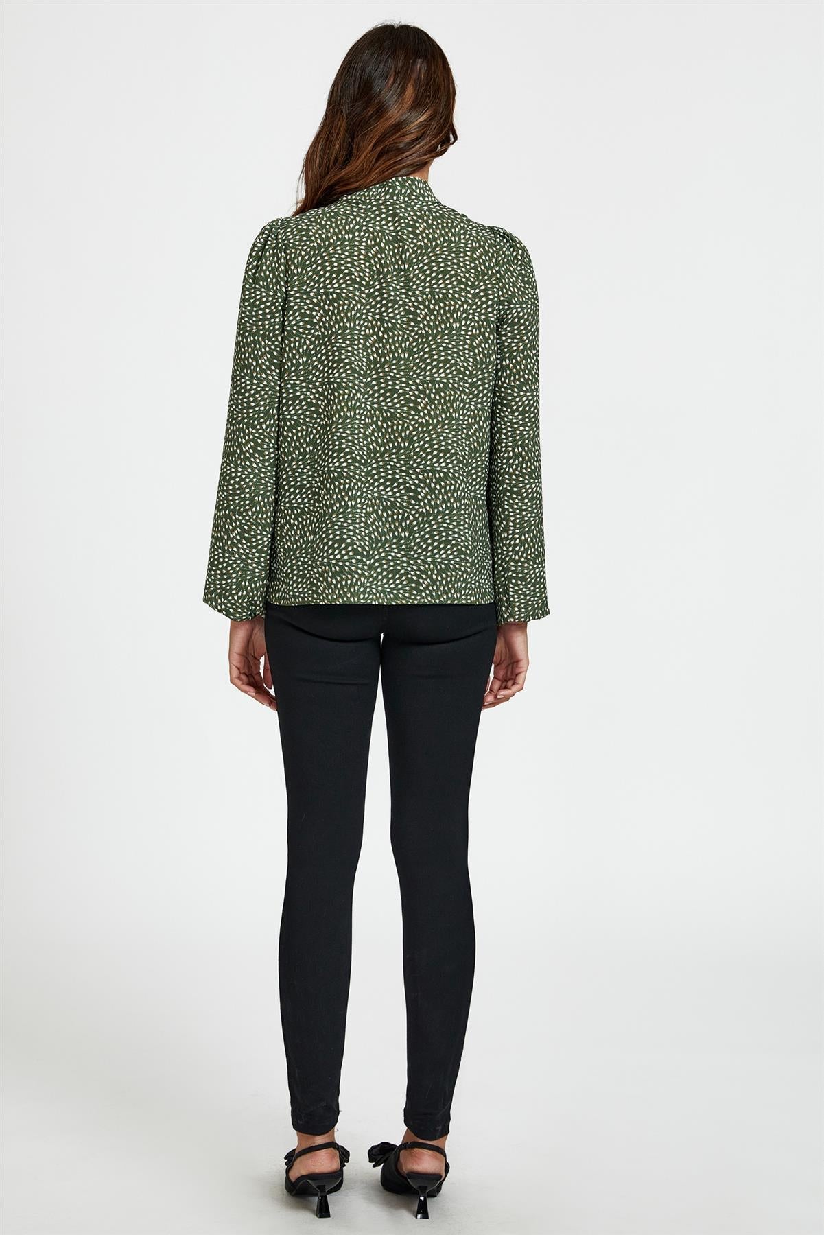 Floral Print Side Tie Blouse Top In Olive - AXON