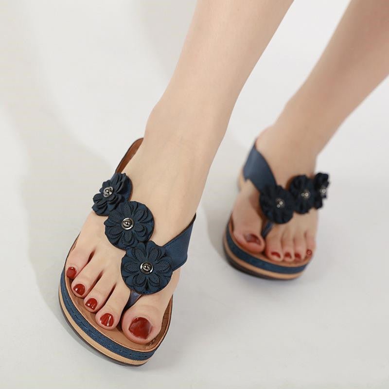 Flowers Sandals Women Retro Style Wedges Shoes Outdoor Beach Shoes Summer - AXON