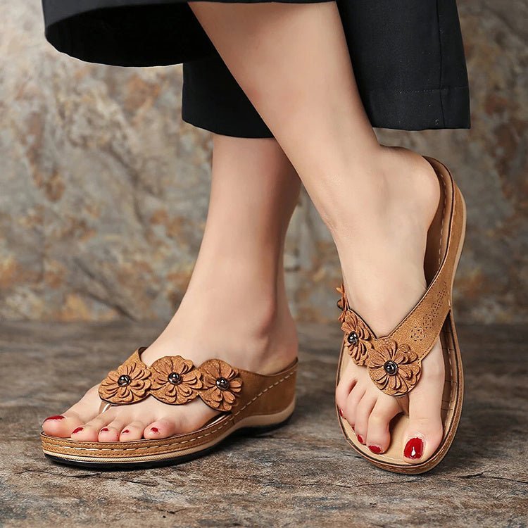 Flowers Sandals Women Retro Style Wedges Shoes Outdoor Beach Shoes Summer - AXON
