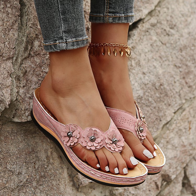 Flowers Sandals Women Retro Style Wedges Shoes Outdoor Beach Shoes Summer - AXON