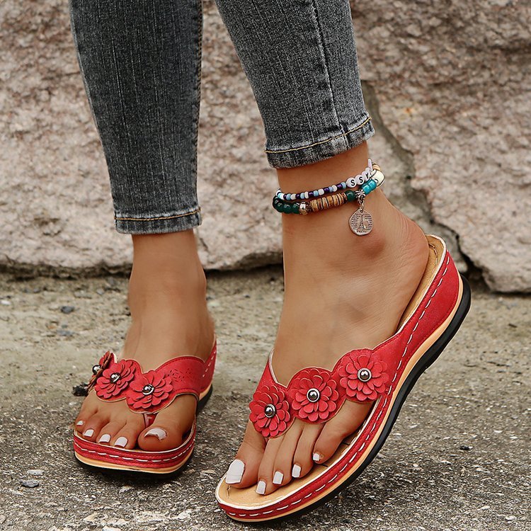 Flowers Sandals Women Retro Style Wedges Shoes Outdoor Beach Shoes Summer - AXON