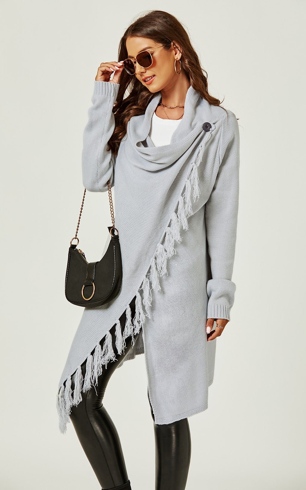 Fringes Detail Cardigan In Silver Grey - AXON