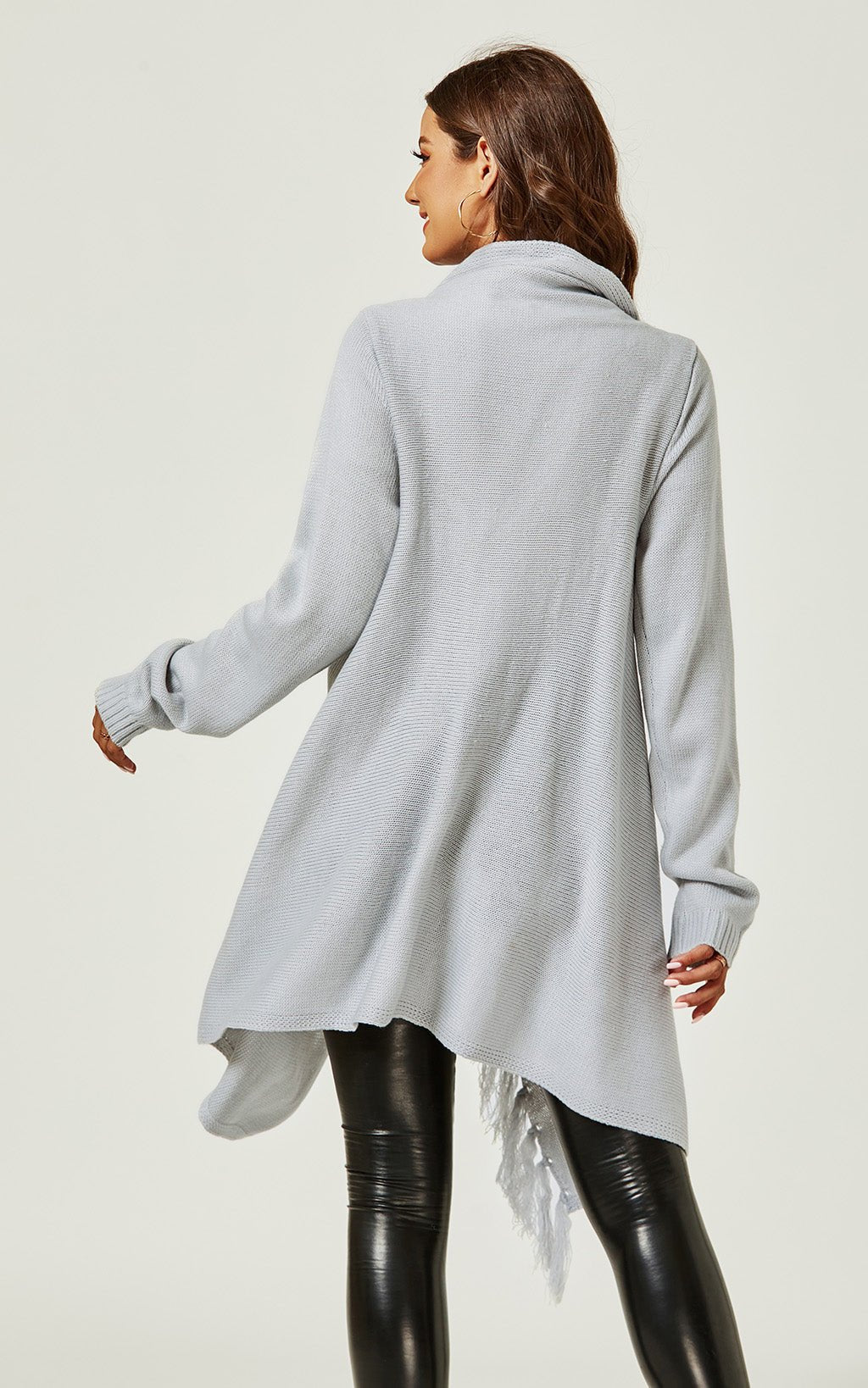 Fringes Detail Cardigan In Silver Grey - AXON