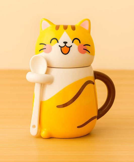 Schmuck Duftkerze mit Motiv Katze, in Keramiktasse mit Deckel und Löffel