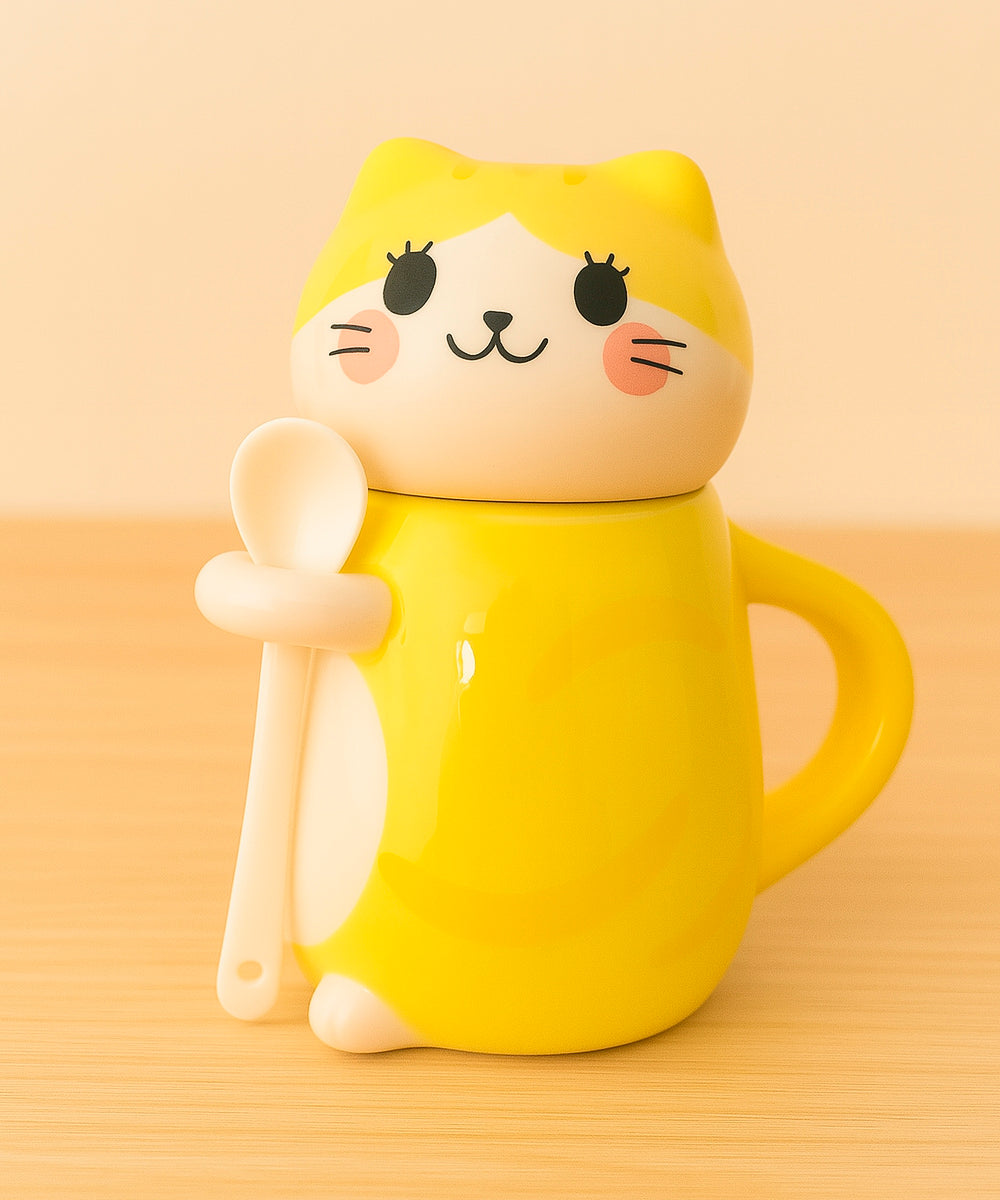 Schmuck Duftkerze mit Motiv Katze, in Keramiktasse mit Deckel und Löffel