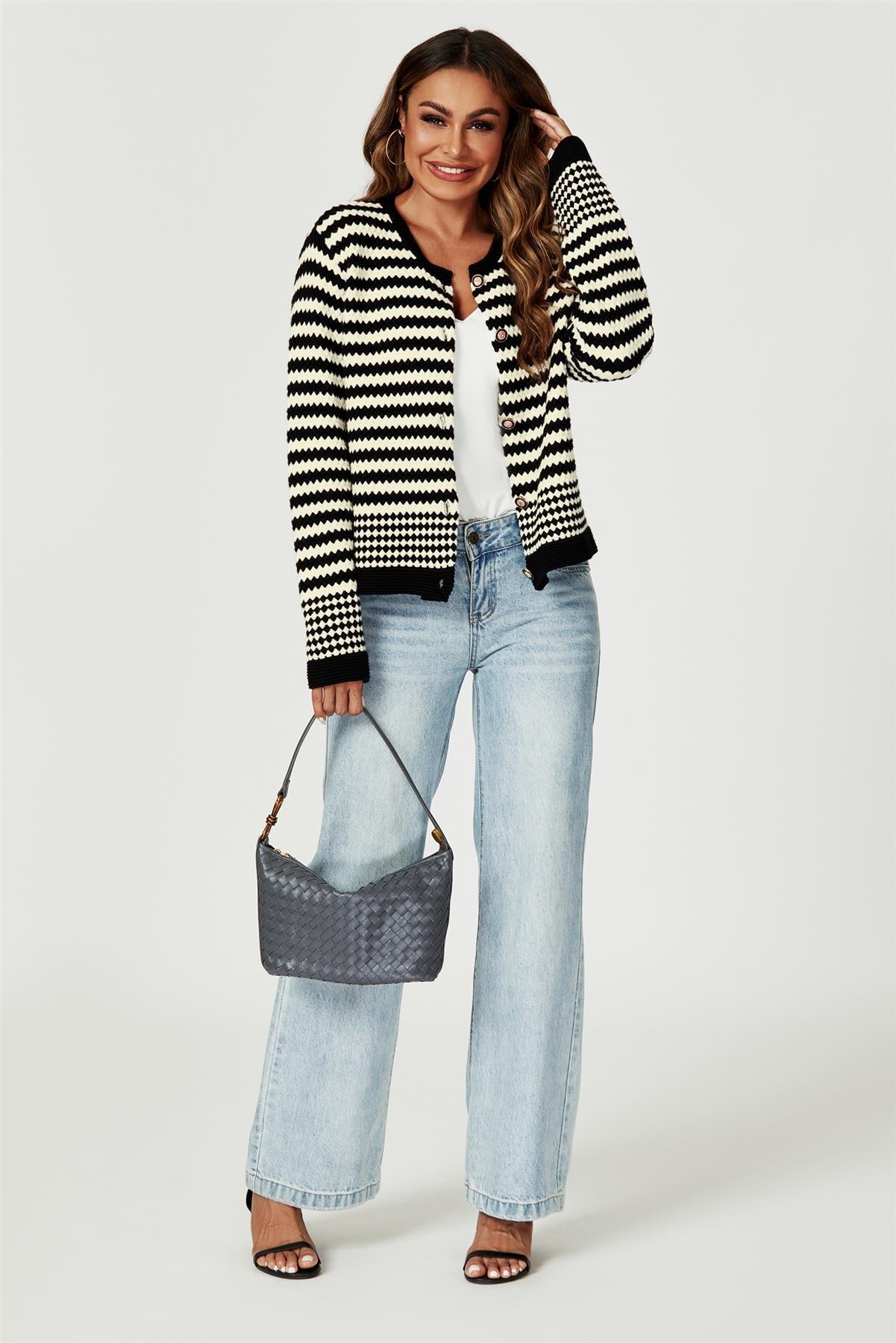 Geo Pattern Knitted Cardigan In Black - AXON