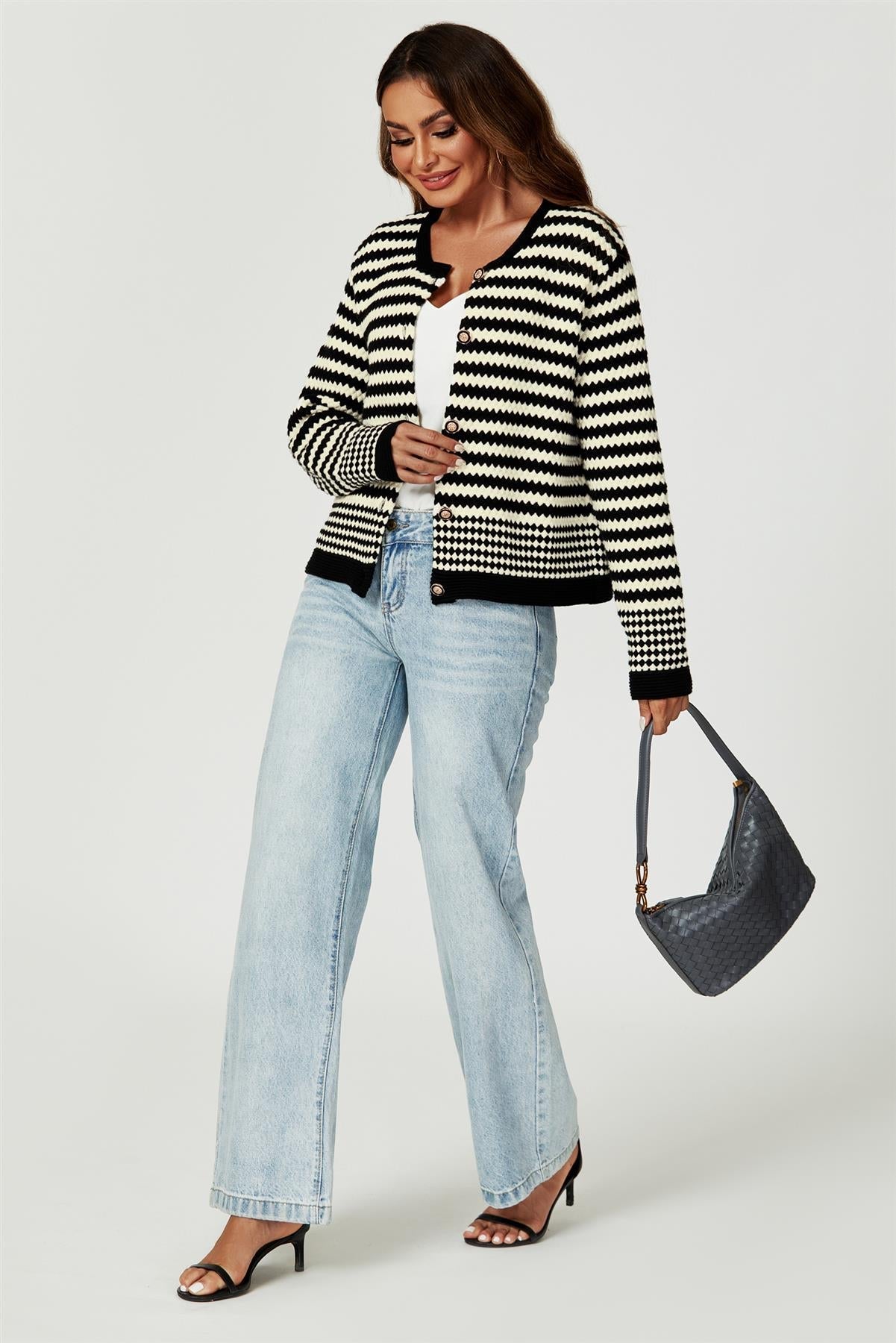 Geo Pattern Knitted Cardigan In Black - AXON