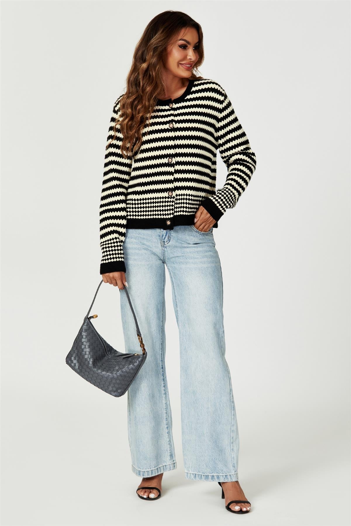 Geo Pattern Knitted Cardigan In Black - AXON