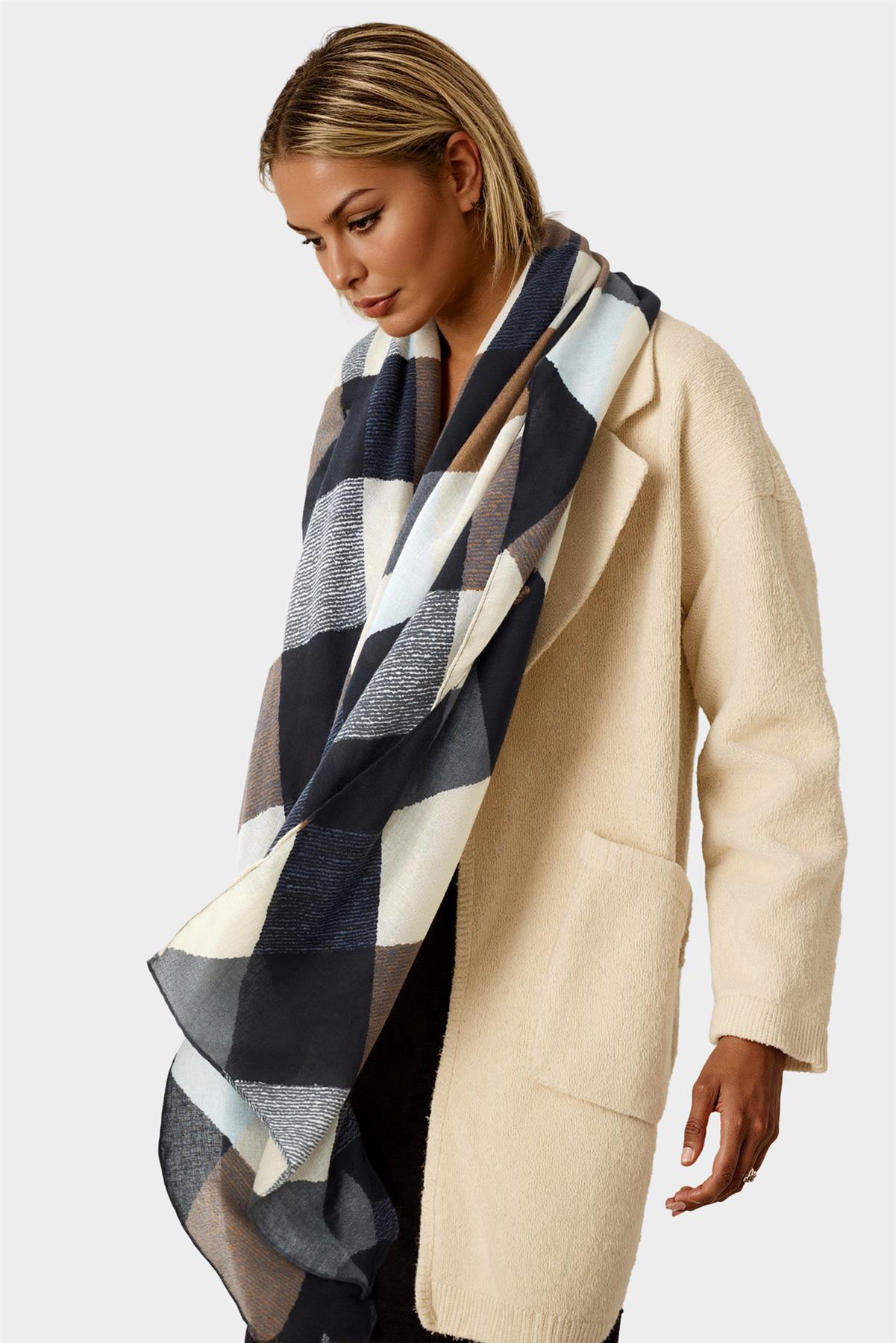 Geo Print Scarf In Brown & Black & Grey - AXON