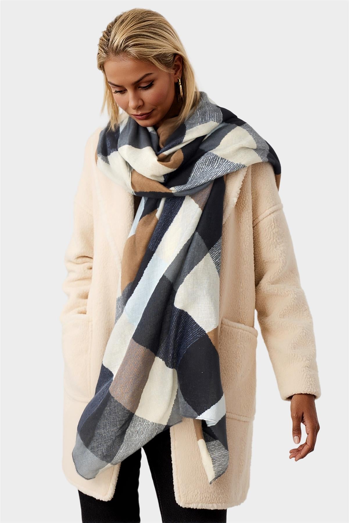 Geo Print Scarf In Brown & Black & Grey - AXON