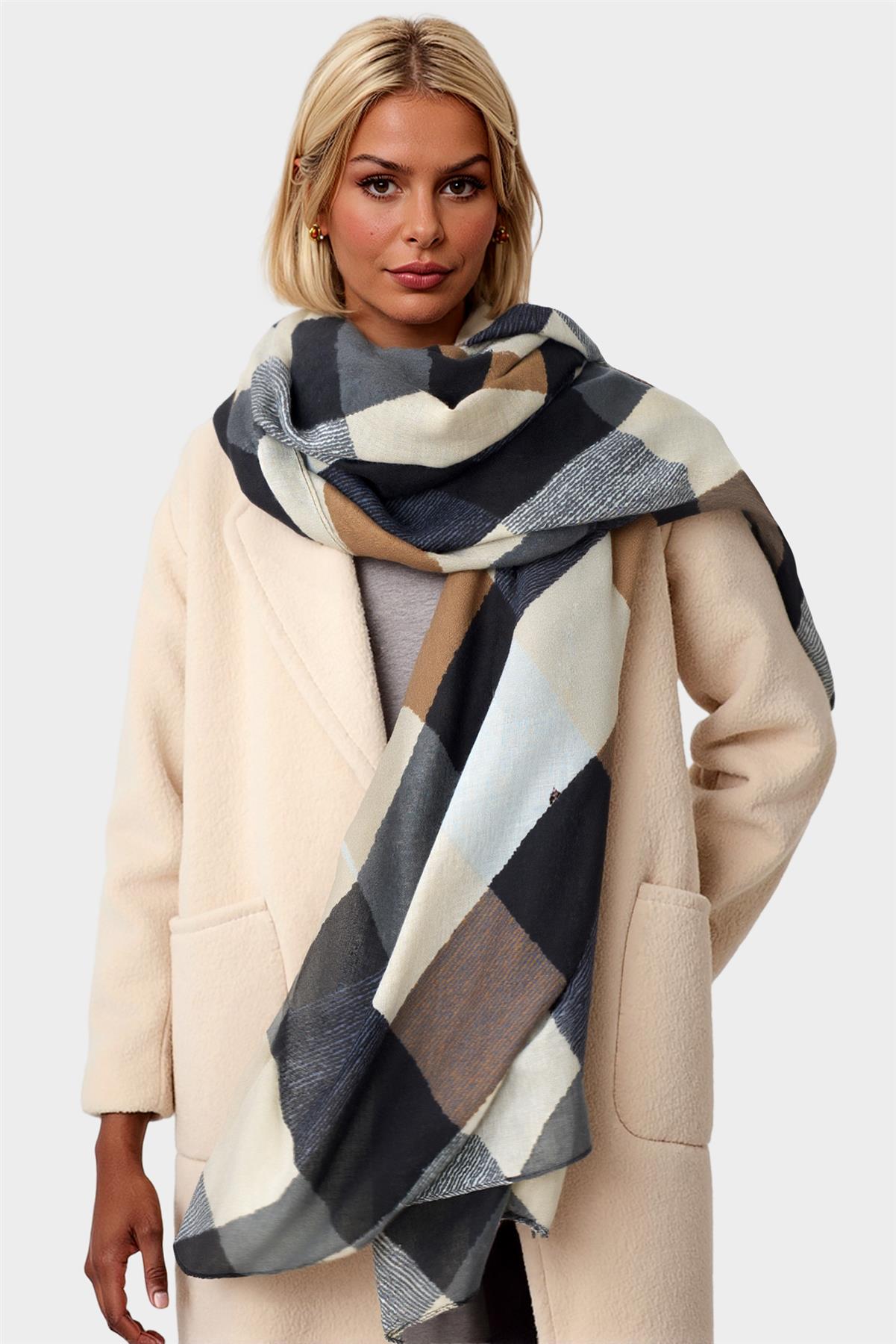 Geo Print Scarf In Brown & Black & Grey - AXON