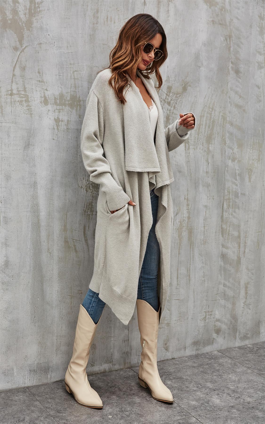 Grey Chunky Pleat Oversized Cardigan - AXON