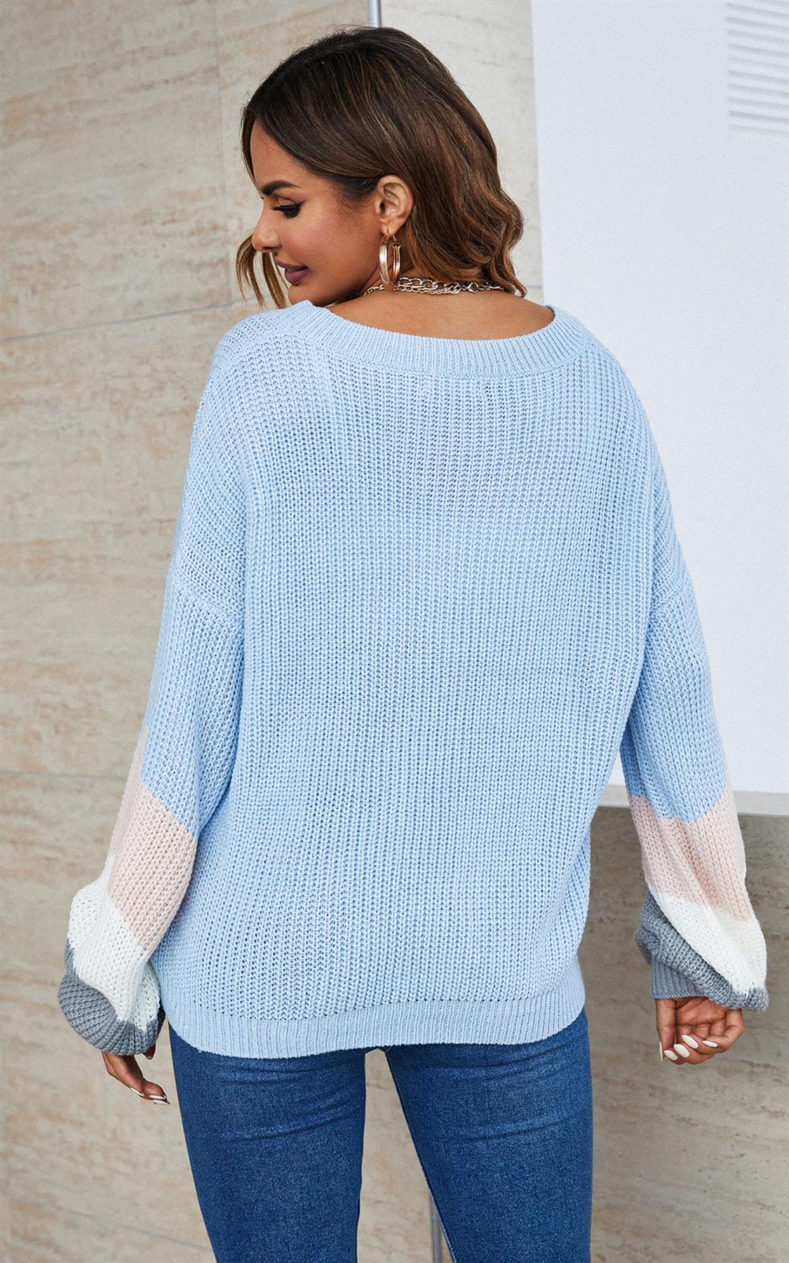 Grey & Peach Pink & White Striped Jumper In Blue - AXON