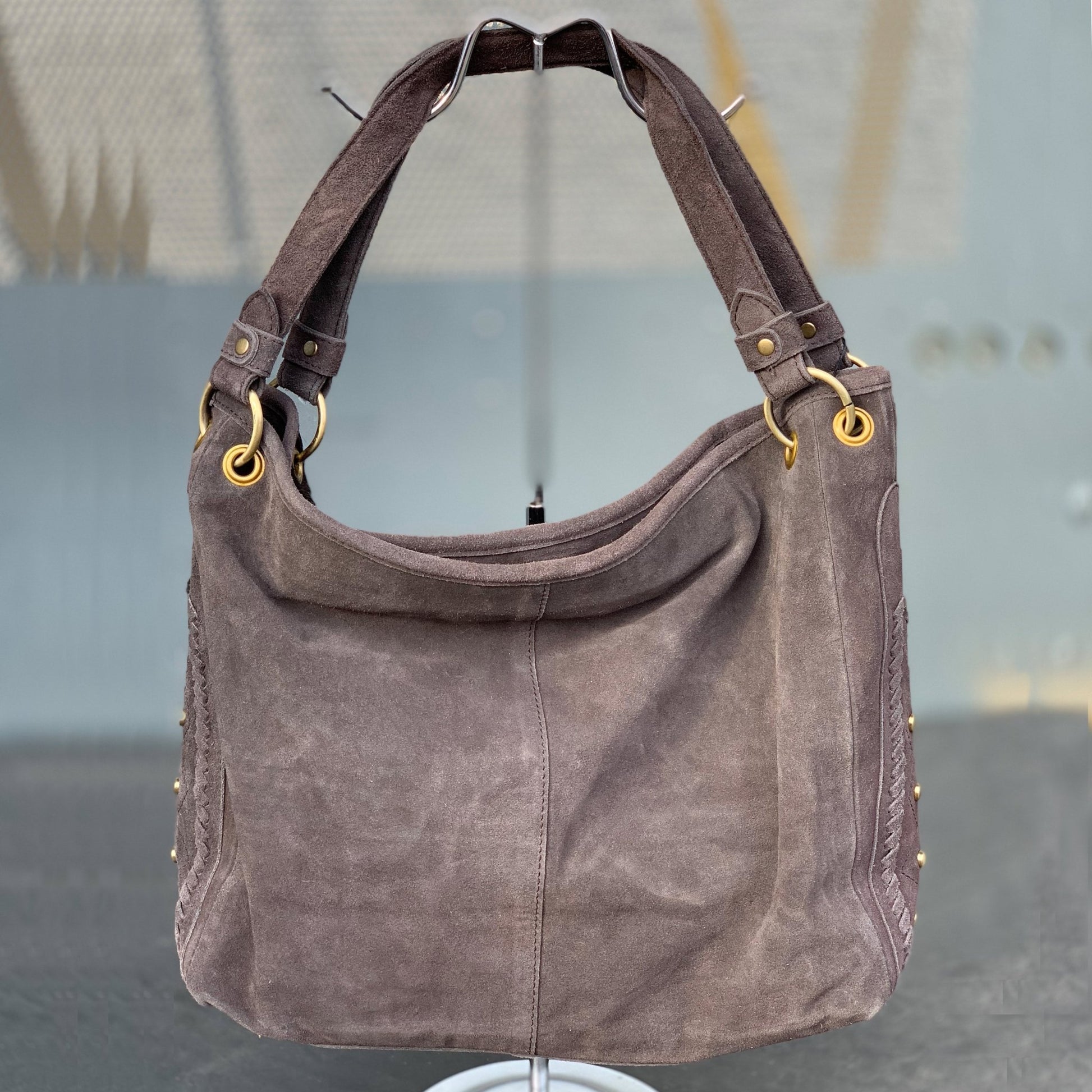 Große Leder Tasche mit Fell Braun - AXON