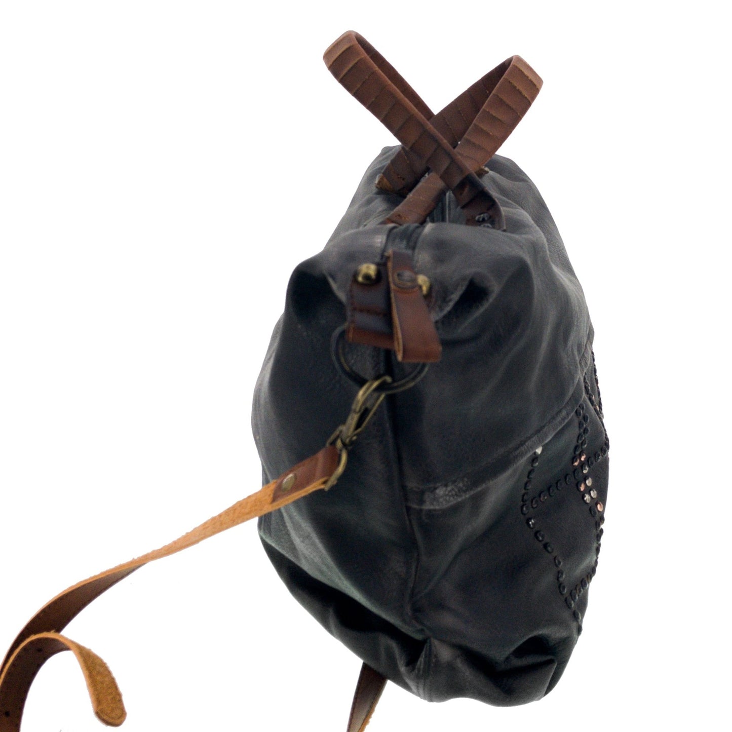 Große Vintage Bag Tasche mit Nieten Schwarz - AXON