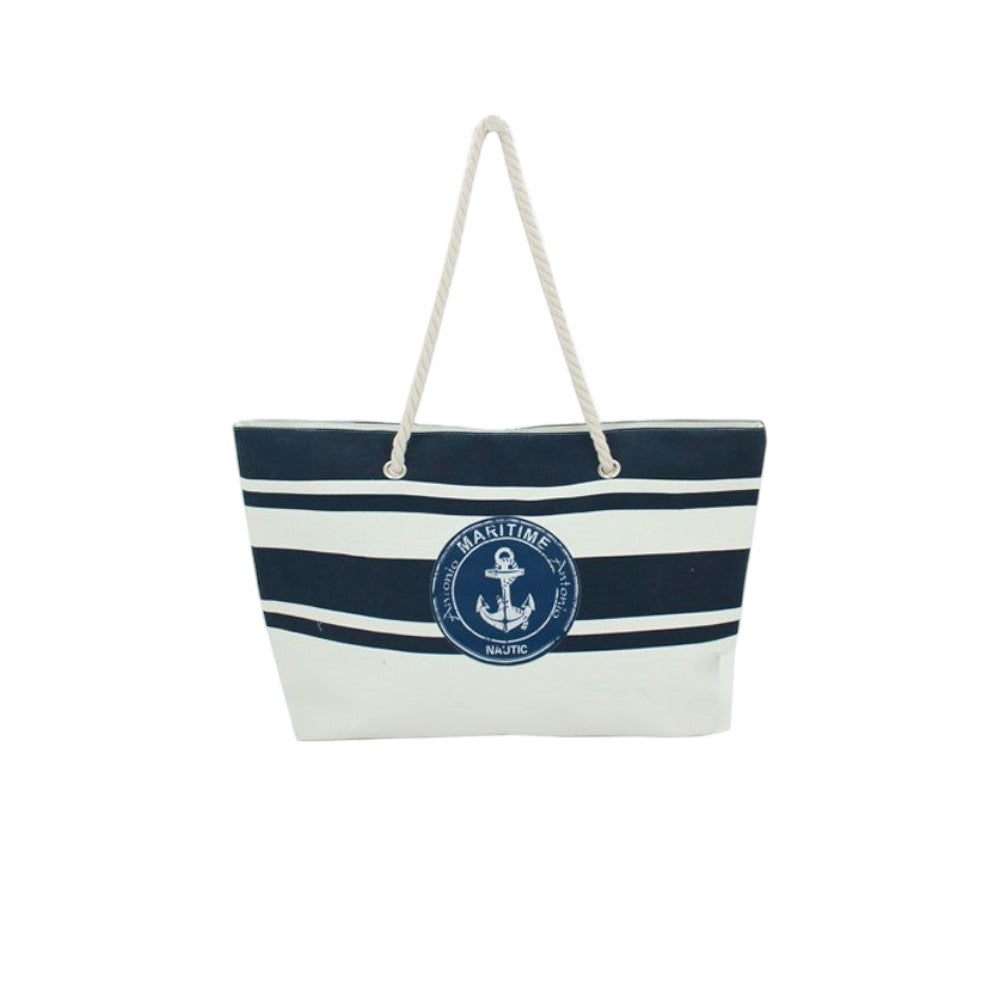 XXL Strandtasche » Maritime Streifen und Anker in blau/weiß » große Familien Handtasche ca. 66 x 40 cm » Maritim Optik Tasche » Badetasche mit Reißverschluss