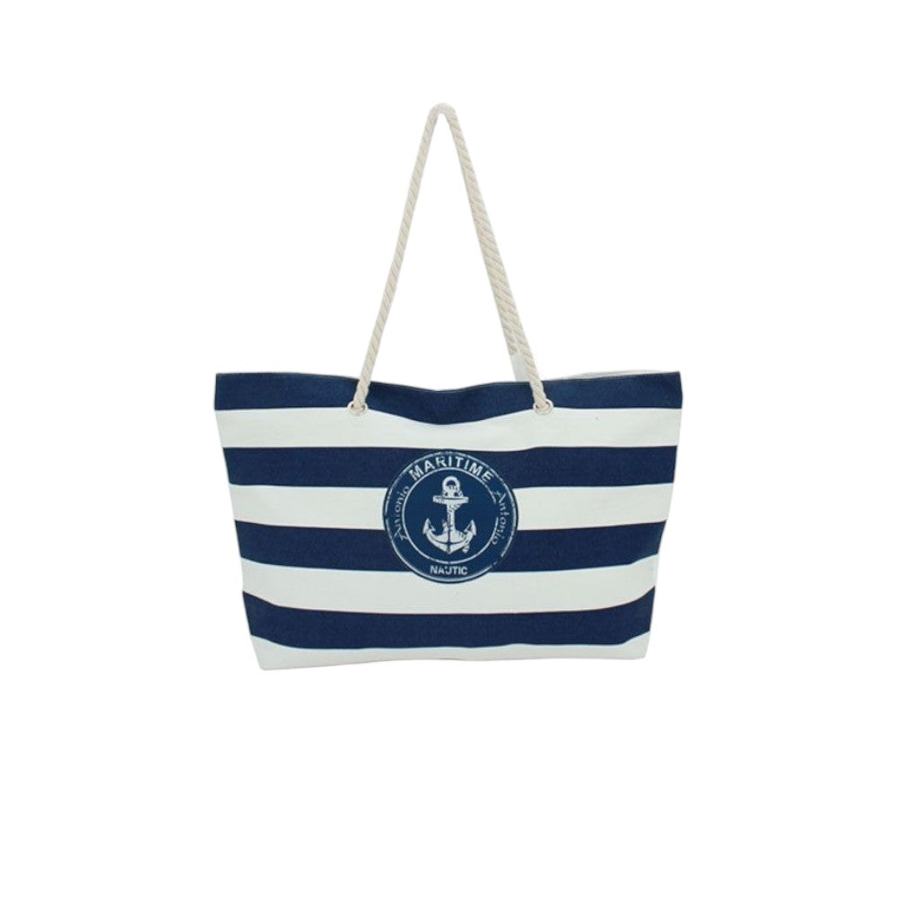 XXL Strandtasche » Maritime Streifen und Anker in blau/weiß » große Familien Handtasche ca. 66 x 40 cm » Maritim Optik Tasche » Badetasche mit Reißverschluss