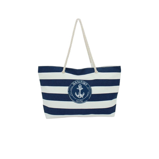 XXL Strandtasche » Maritime Streifen und Anker in blau/weiß » große Familien Handtasche ca. 66 x 40 cm » Maritim Optik Tasche » Badetasche mit Reißverschluss