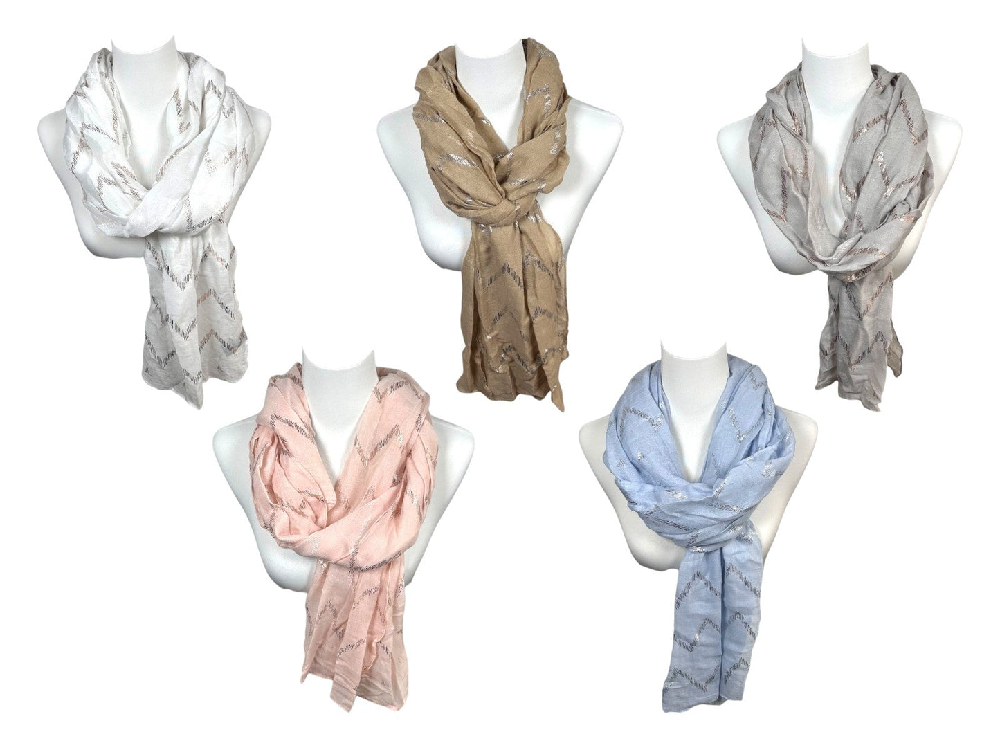 Sommer Damen Schal » Zick Zack Muster » leichter Sommerschal 180 x 70 cm » Halstuch mit glänzendem Zickzack Aufdruck » Damenschal weich & dünn