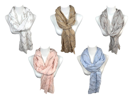 Sommer Damen Schal » Zick Zack Muster » leichter Sommerschal 180 x 70 cm » Halstuch mit glänzendem Zickzack Aufdruck » Damenschal weich & dünn