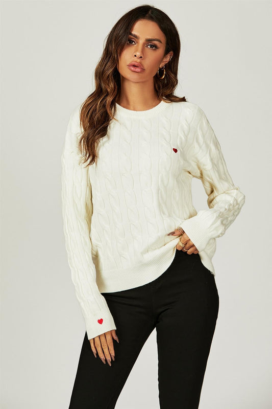 Heart Embroidery Jumper Top In Cream - AXON