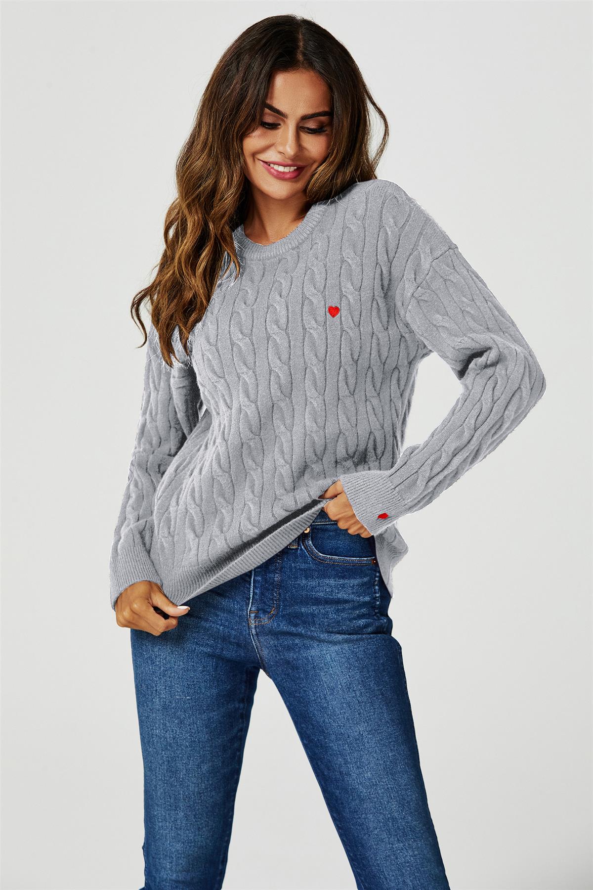 Heart Embroidery Jumper Top In Grey - AXON