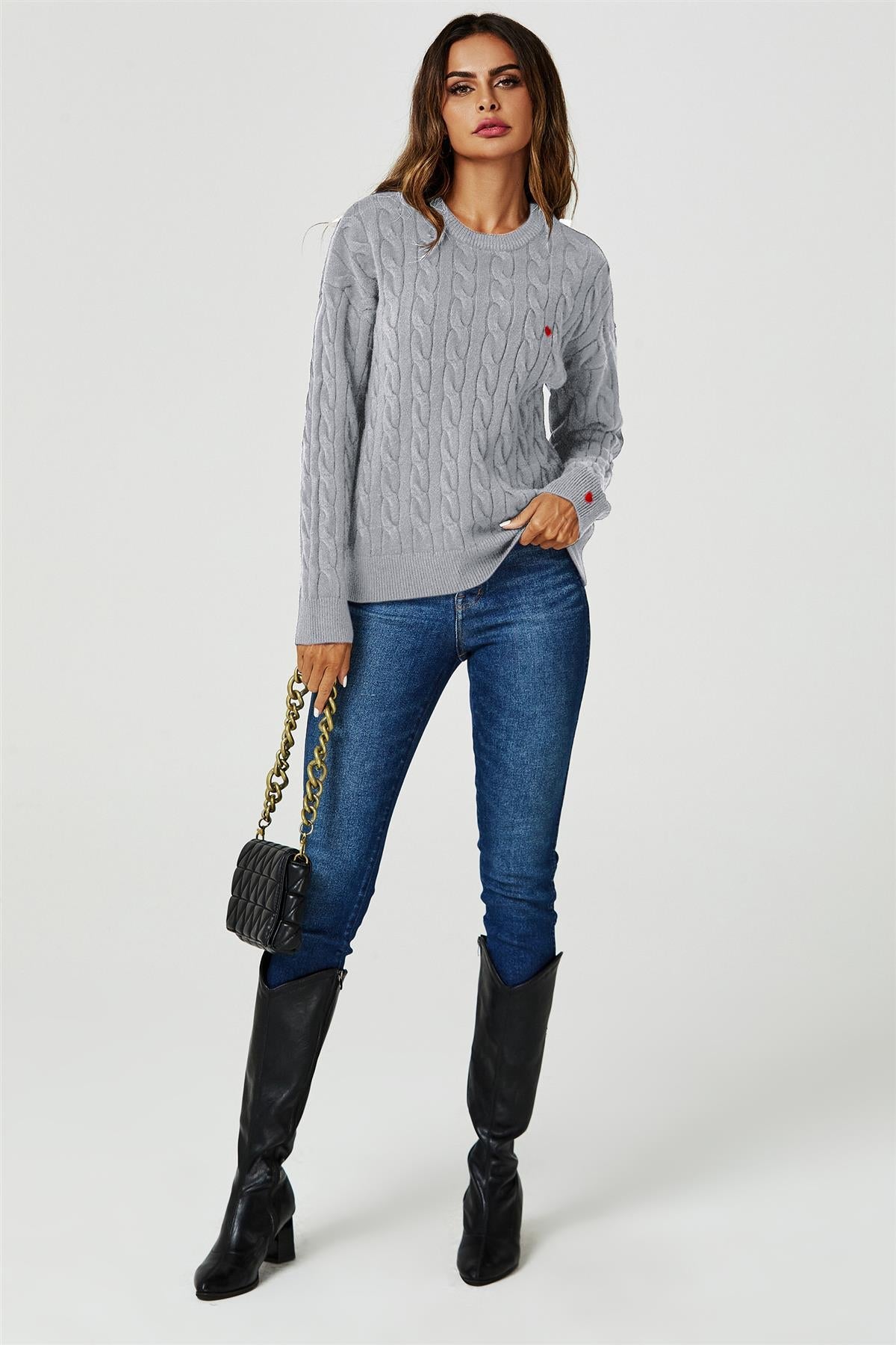 Heart Embroidery Jumper Top In Grey - AXON