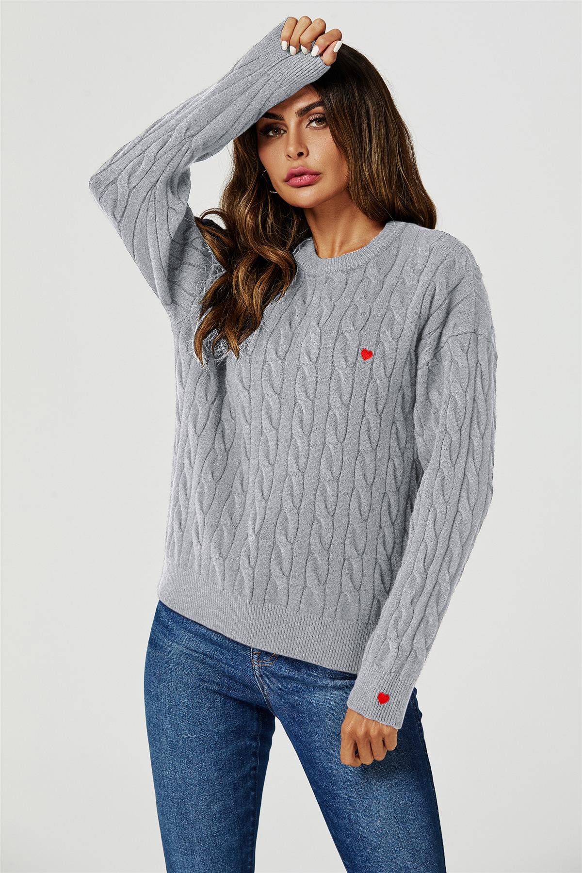 Heart Embroidery Jumper Top In Grey - AXON