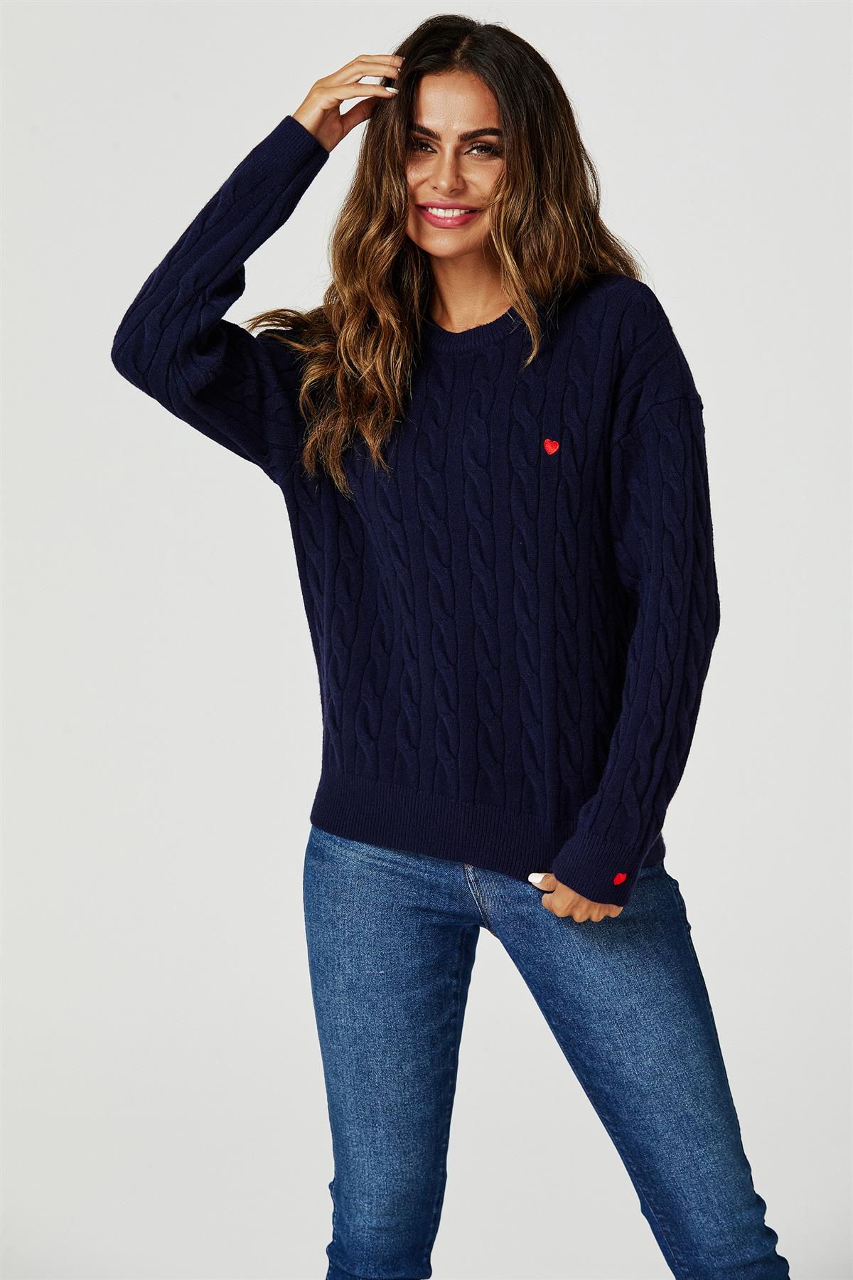 Heart Embroidery Jumper Top In Navy - AXON