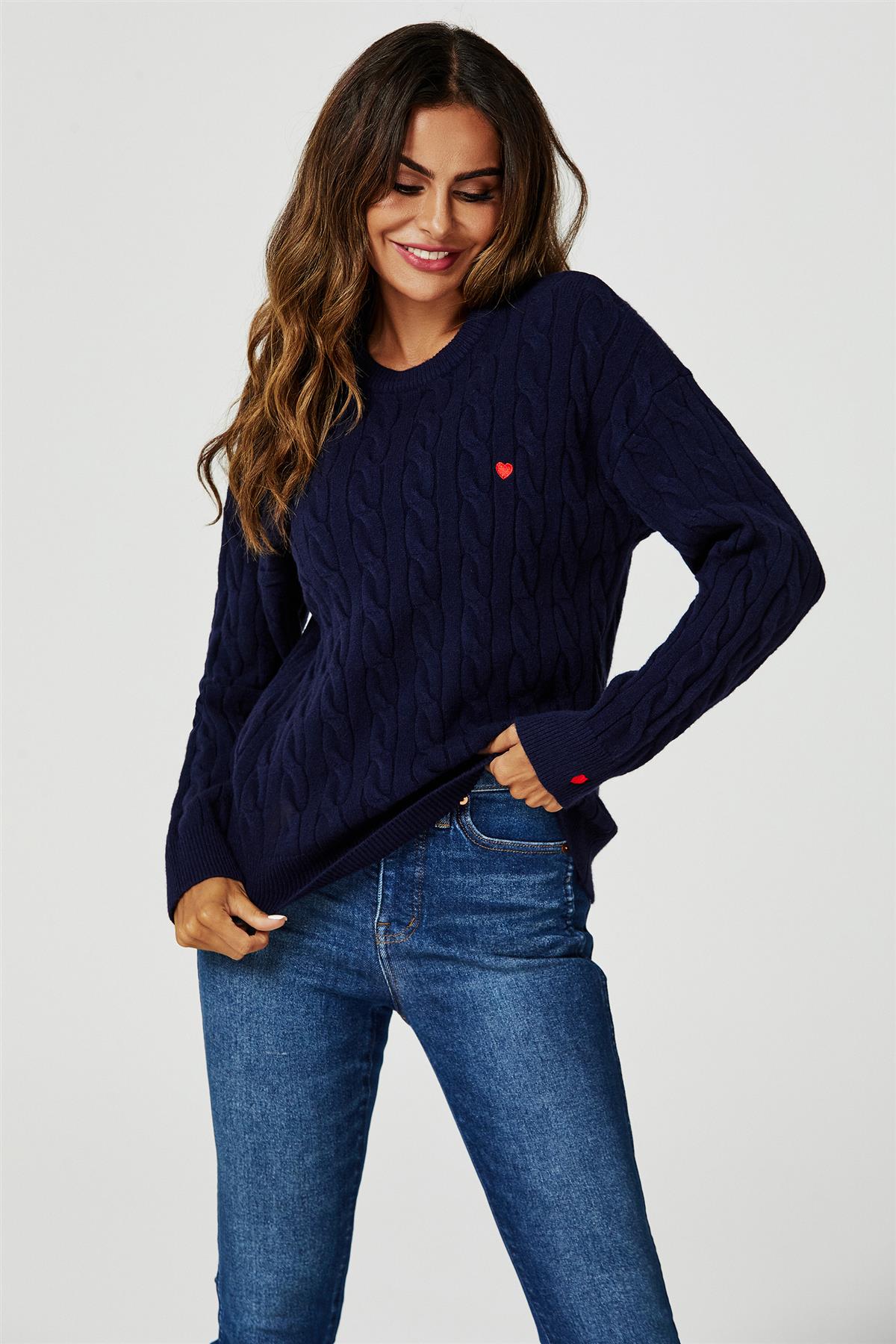 Heart Embroidery Jumper Top In Navy - AXON