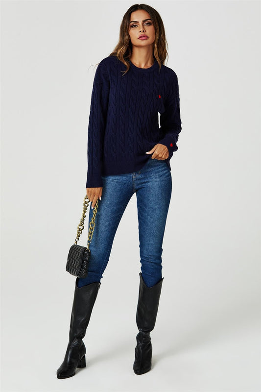 Heart Embroidery Jumper Top In Navy - AXON