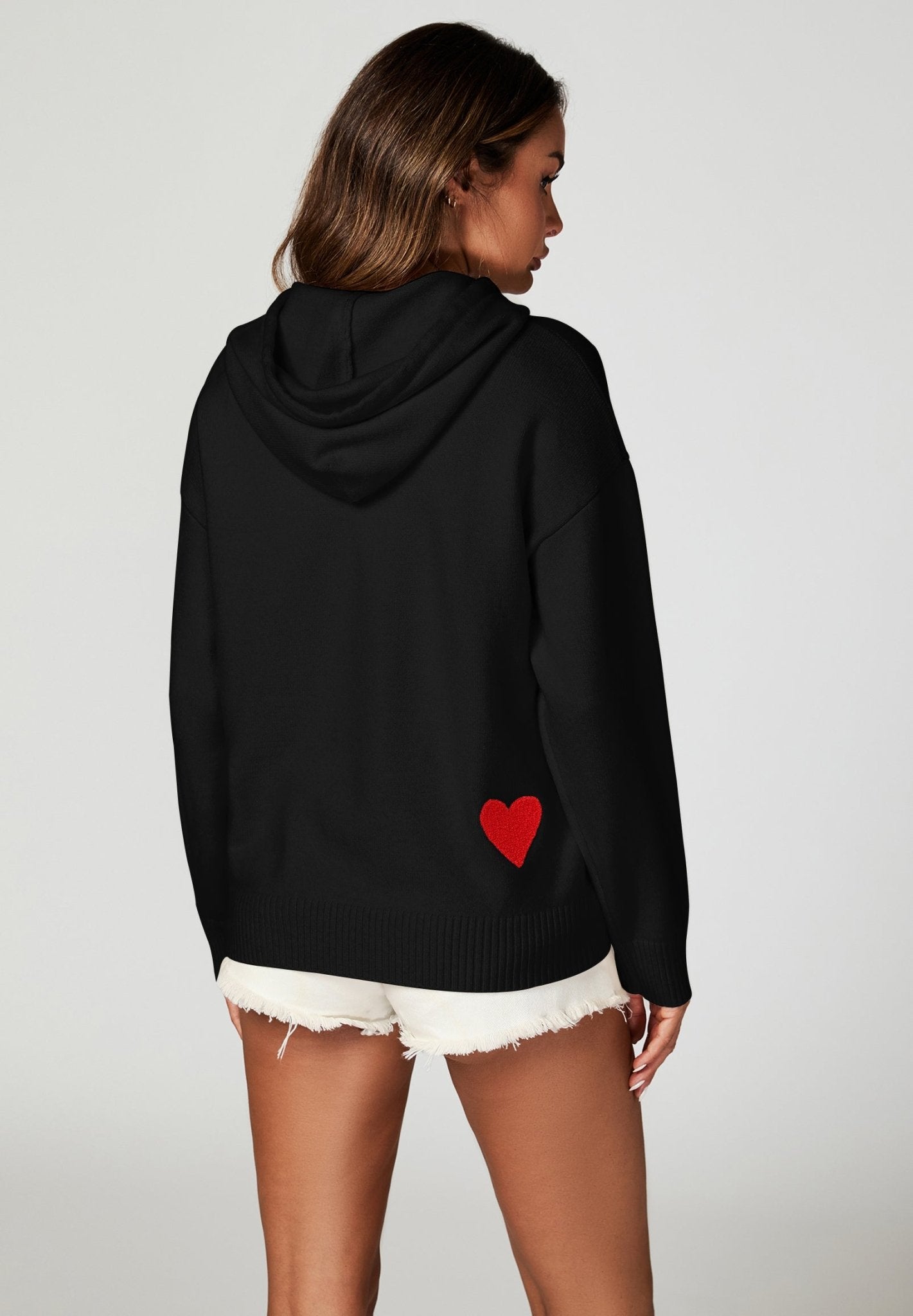 Heart Embroidery Knitted Hoodie - AXON