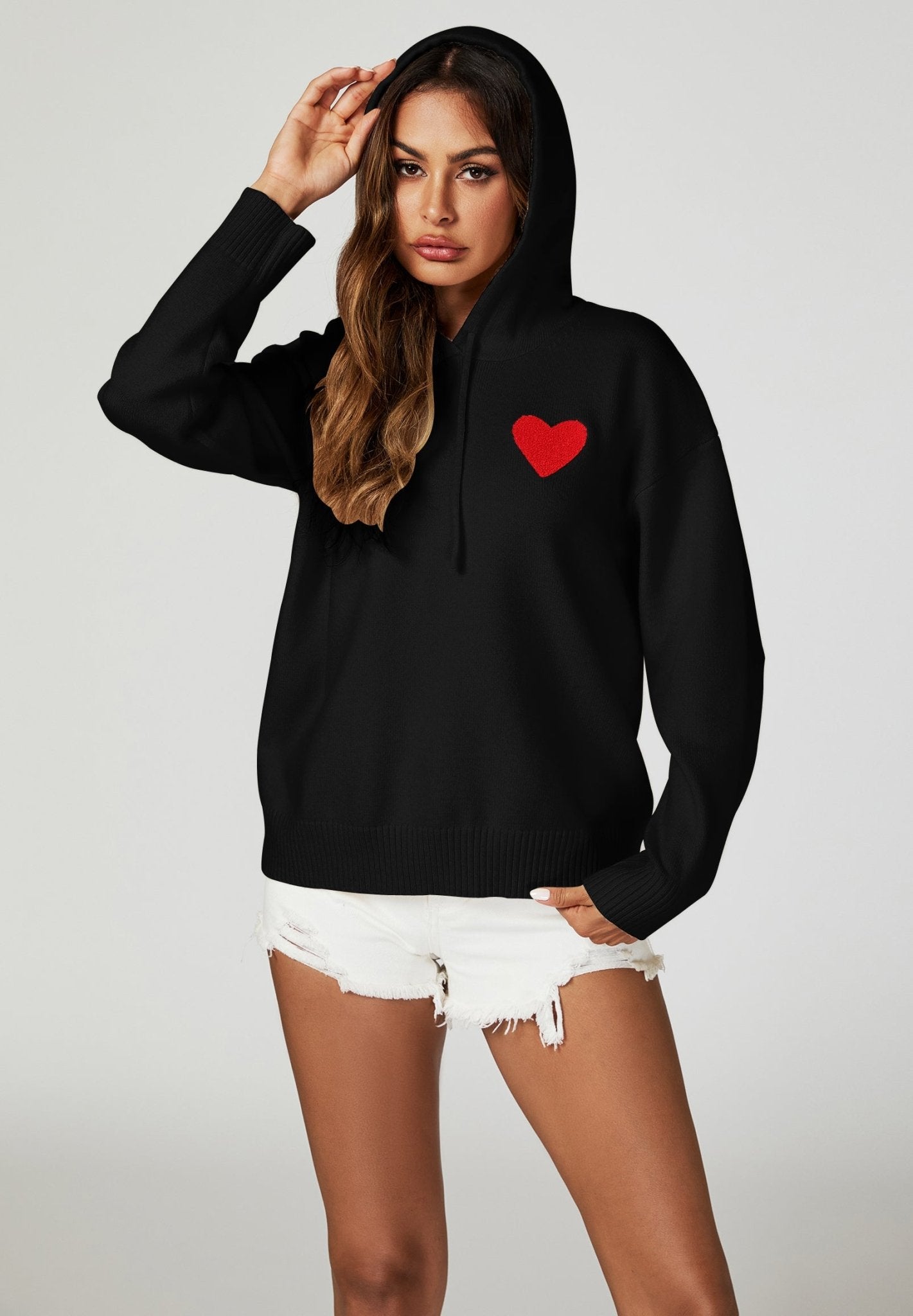 Heart Embroidery Knitted Hoodie - AXON