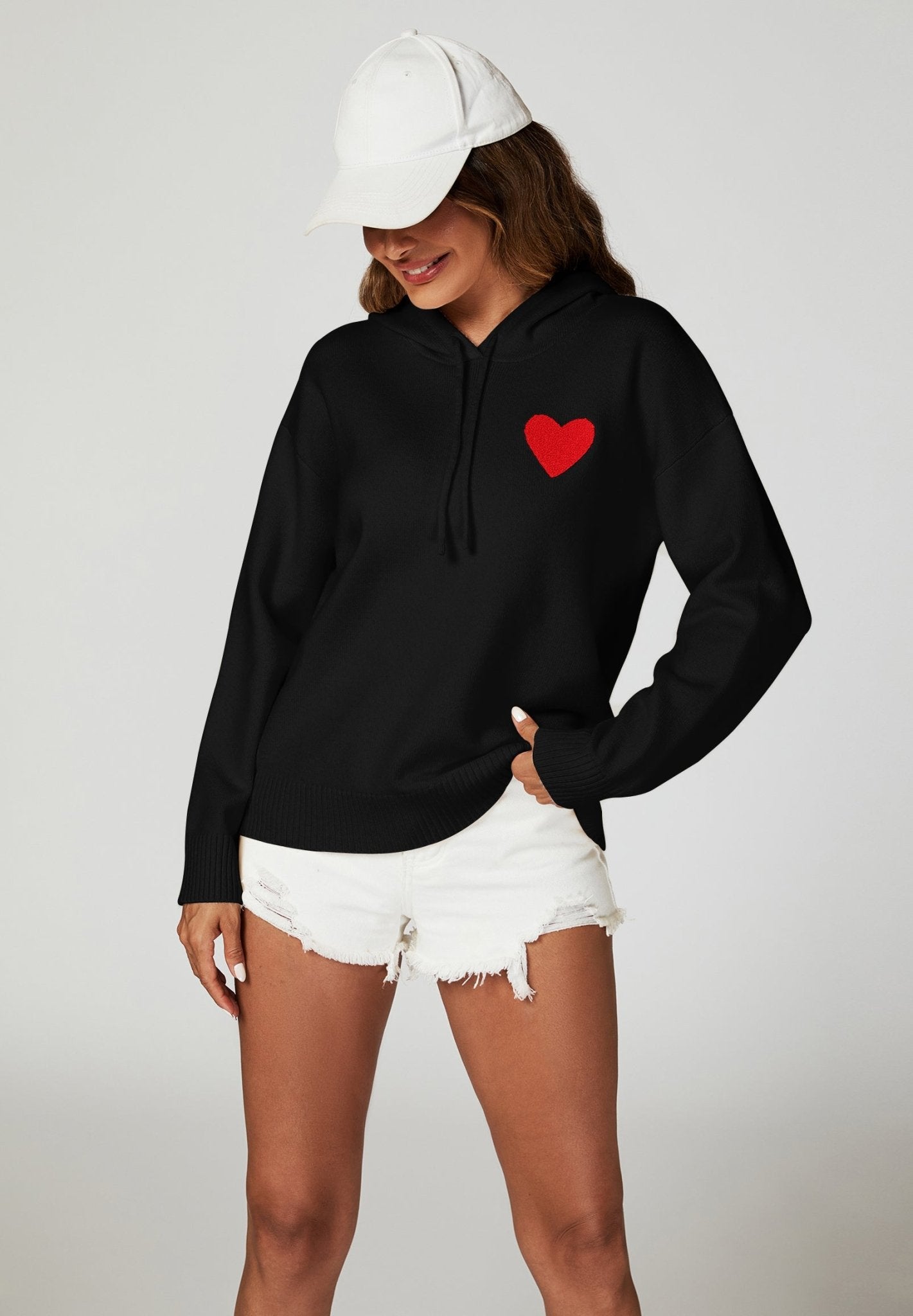 Heart Embroidery Knitted Hoodie - AXON