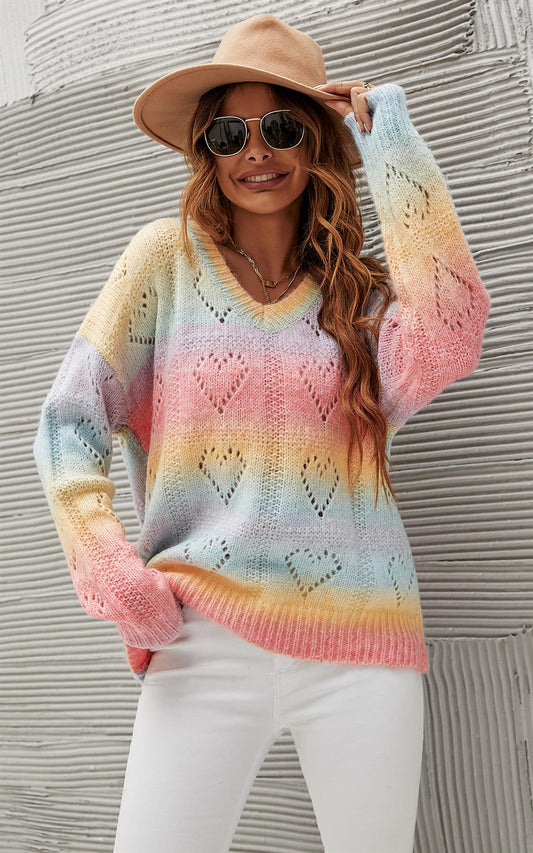Heart Jumper Top In Pink Blue Yellow Rainbow - AXON