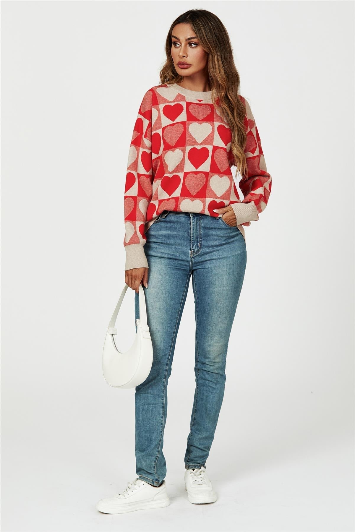 Heart Pattern Knitted Jumper In Red - AXON