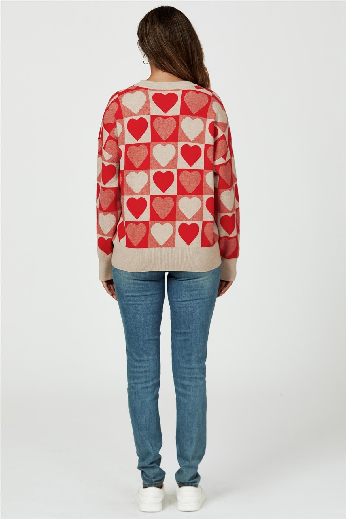 Heart Pattern Knitted Jumper In Red - AXON
