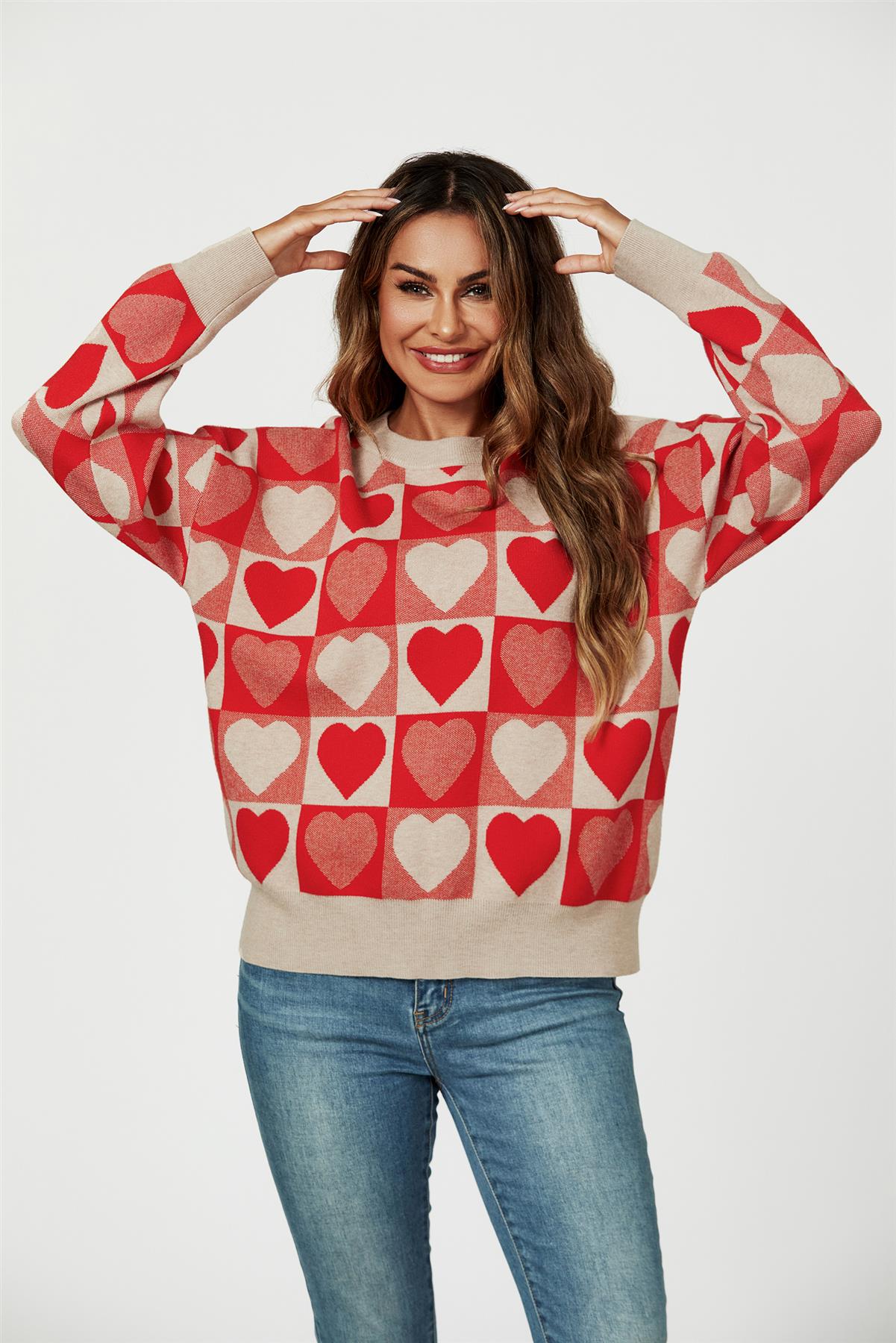 Heart Pattern Knitted Jumper In Red - AXON